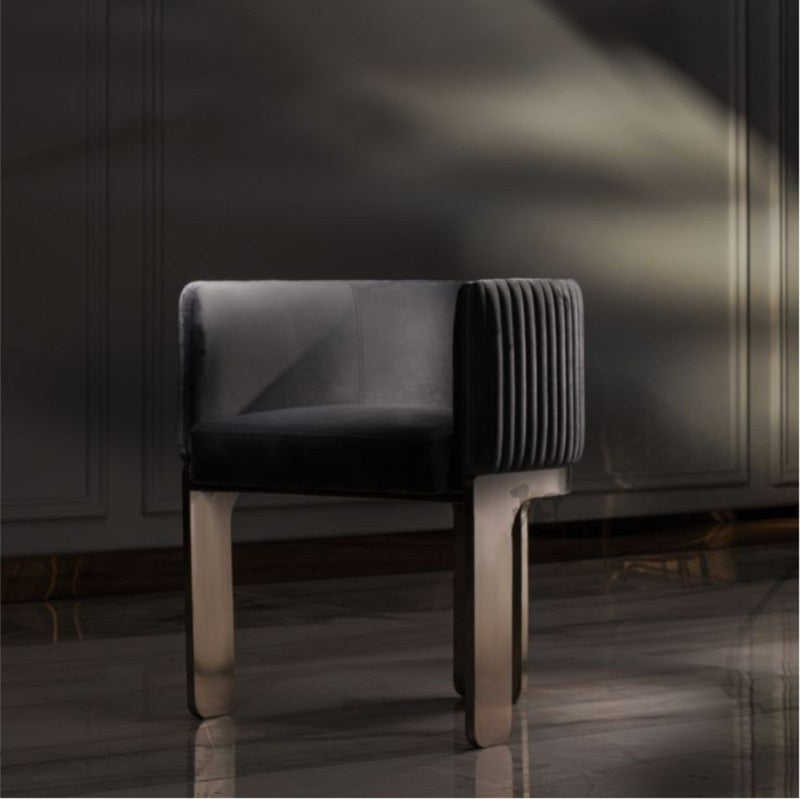 Modern Black Upholstered Dining Chair, Solid Wood Side Chair with Ribbed Back, Retro Accent Chair for Dining Room, Vanity Desk, Tea Table, Meeting Room, Restaurant and Living Room