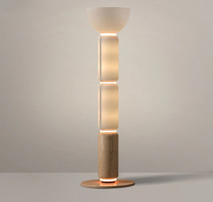 Designer Modern Minimalist Glass and Wood Floor Lamp, Ambient Light for Living Room, Hotel Lobby, Bedroom