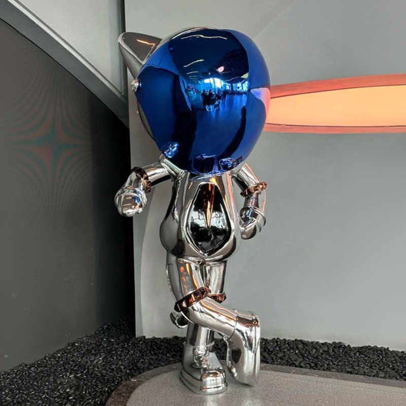 Trendy Space Cat Sculpture, Large Modern Chrome Floor Decor for Bar, KTV, Hotel Lobby & Photo Zone, Statement Art Mascot