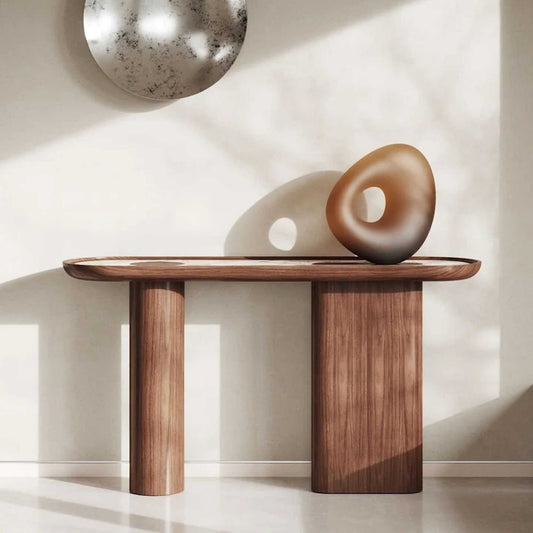 Luxury Walnut Wood Entryway Console Table, Minimalist Solid Wood Hallway Foyer Table, High-End Designer Wall Table