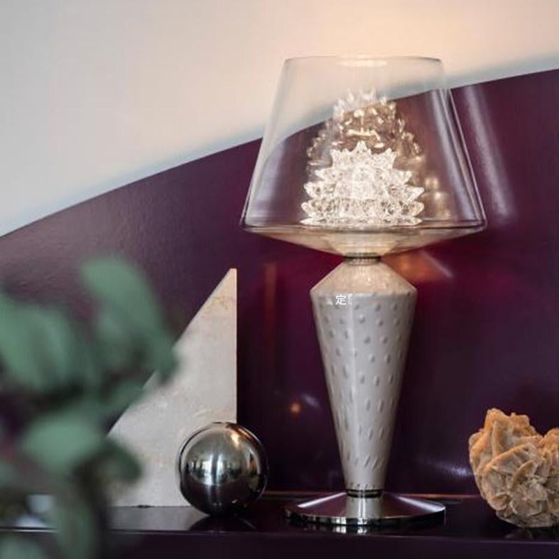 Modern Bedside Table Lamp with Transparent Shade, Luxury Accent Desk Lamp with Crystal Style Inner Diffuser and Gold Tone Base, Decorative Nightstand Lamp for Bedroom, Living Room, Study, Office