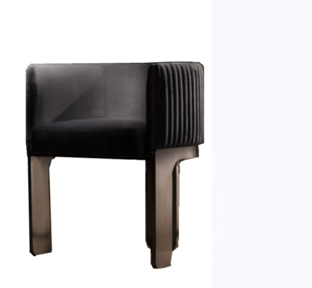 Modern Black Upholstered Dining Chair, Solid Wood Side Chair with Ribbed Back, Retro Accent Chair for Dining Room, Vanity Desk, Tea Table, Meeting Room, Restaurant and Living Room