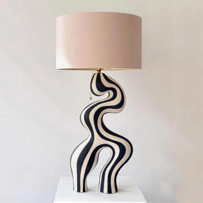 Modern Abstract Geometric Designer Table Lamp, Creative Black & White Sculptural Accent for Hotel, Living Room, Villa, or Bedroom