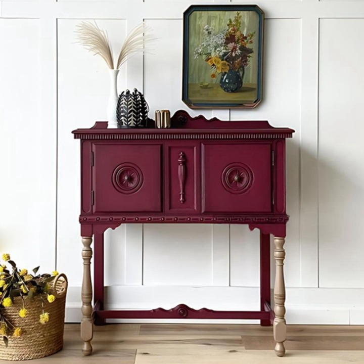 Burgundy Solid Wood Entryway Cabinet with 2 Doors, 35.4 Inch