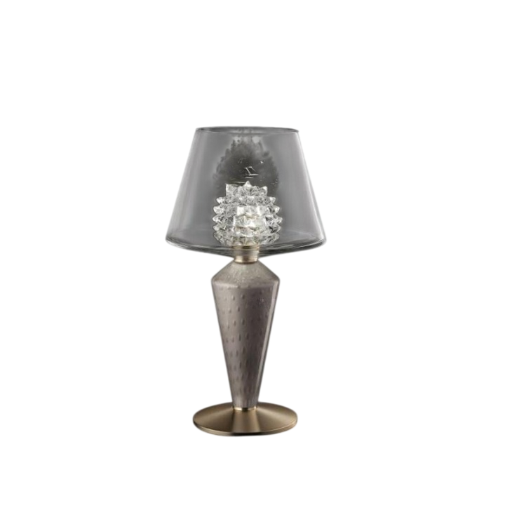 Modern Bedside Table Lamp with Transparent Shade, Luxury Accent Desk Lamp with Crystal Style Inner Diffuser and Gold Tone Base, Decorative Nightstand Lamp for Bedroom, Living Room, Study, Office