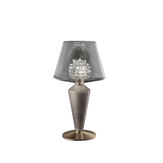 Modern Bedside Table Lamp with Transparent Shade, Luxury Accent Desk Lamp with Crystal Style Inner Diffuser and Gold Tone Base, Decorative Nightstand Lamp for Bedroom, Living Room, Study, Office