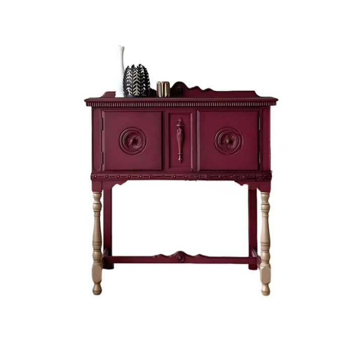 Burgundy Solid Wood Entryway Cabinet with 2 Doors, 35.4 Inch