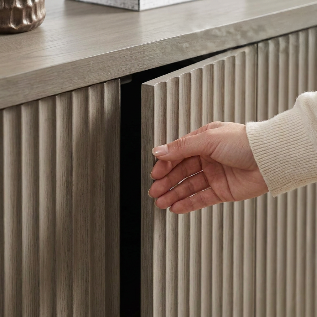 Taupe Fluted 2-Door Sideboard Cabinet for Entryway Dining Room