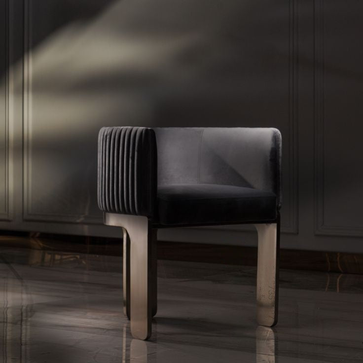 Modern Black Upholstered Dining Chair, Solid Wood Side Chair with Ribbed Back, Retro Accent Chair for Dining Room, Vanity Desk, Tea Table, Meeting Room, Restaurant and Living Room