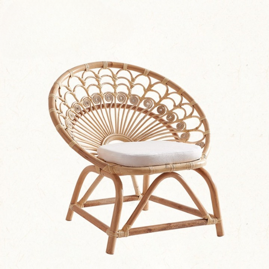 Natural Rattan Peacock Chair with Cushion, Boho Accent Armchair